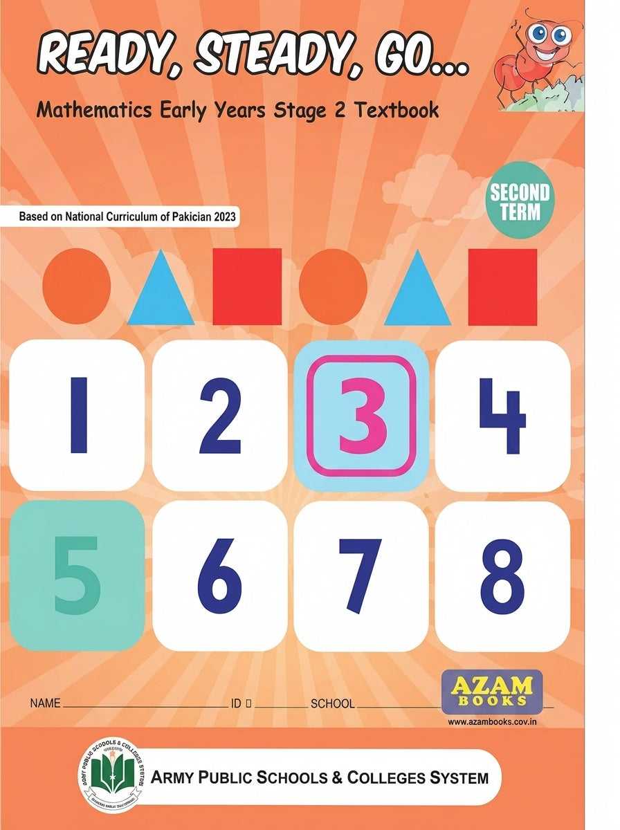 Ready Steady Go Mathematics Early Years Stage 2 Textbook Second Term with numbers 1-8 displayed on orange cover