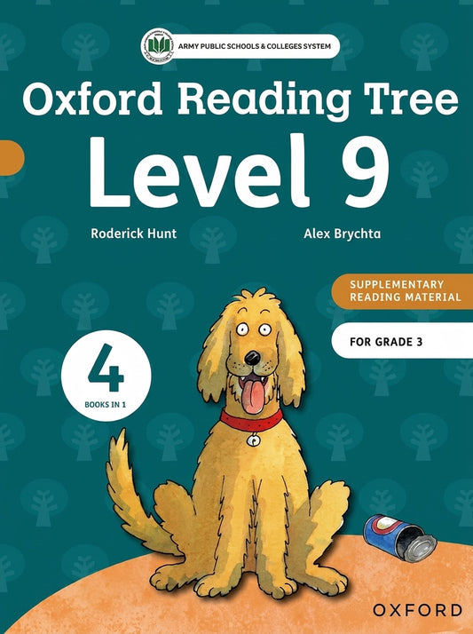 Oxford Reading Tree Level 9 book cover with yellow dog character wearing red collar, teal background, 4 books in 1