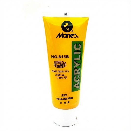 Maries Acrylic Paint 75ml tube No.815B Yellow Mid (Color 227) in bright yellow packaging with green label
