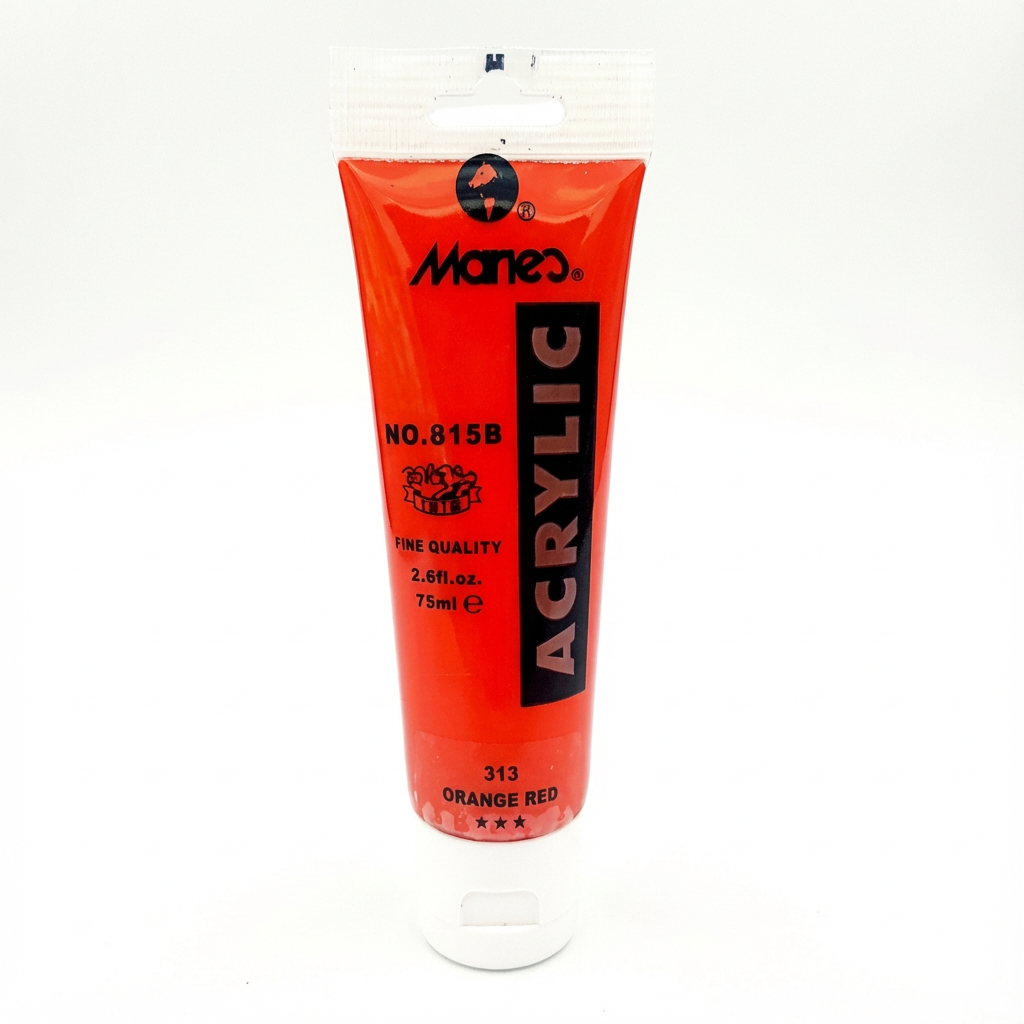 Mareo Acrylic Paint 75ml tube, No. 815B, Color 313 Orange Red with black and orange branding on red packaging