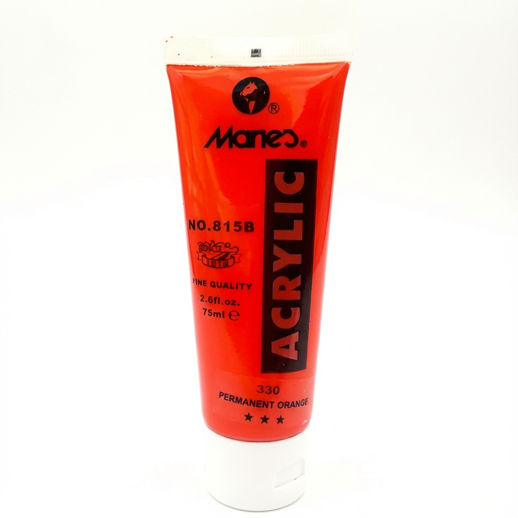 Maries Acrylic Paint 75ml tube in Permanent Orange (330) with black branding on bright red packaging