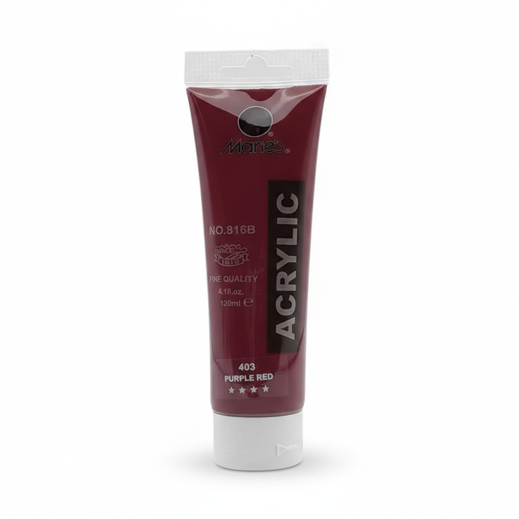 Marie's Acrylic Paint 120ml tube in 403 Purple Red with white cap and burgundy packaging