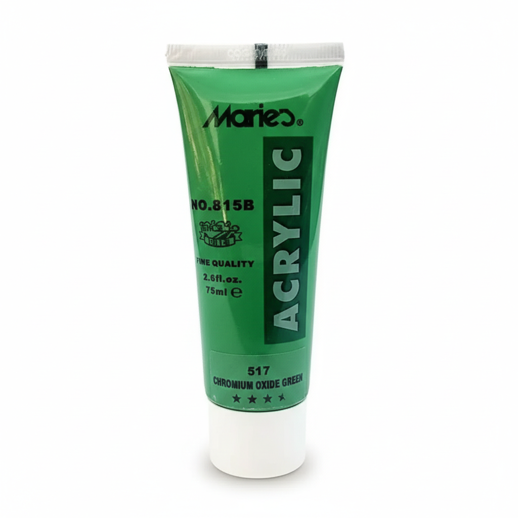 Marries Acrylic Paint 75ml tube in Chromium Oxide Green with white cap and label.