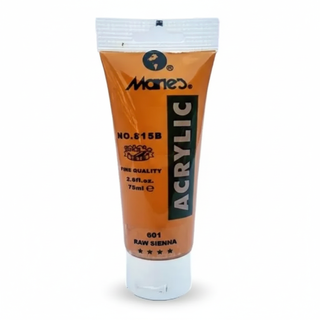 Maries Acrylic Paint 75ml tube in Raw Sienna color 601 with orange label and white cap