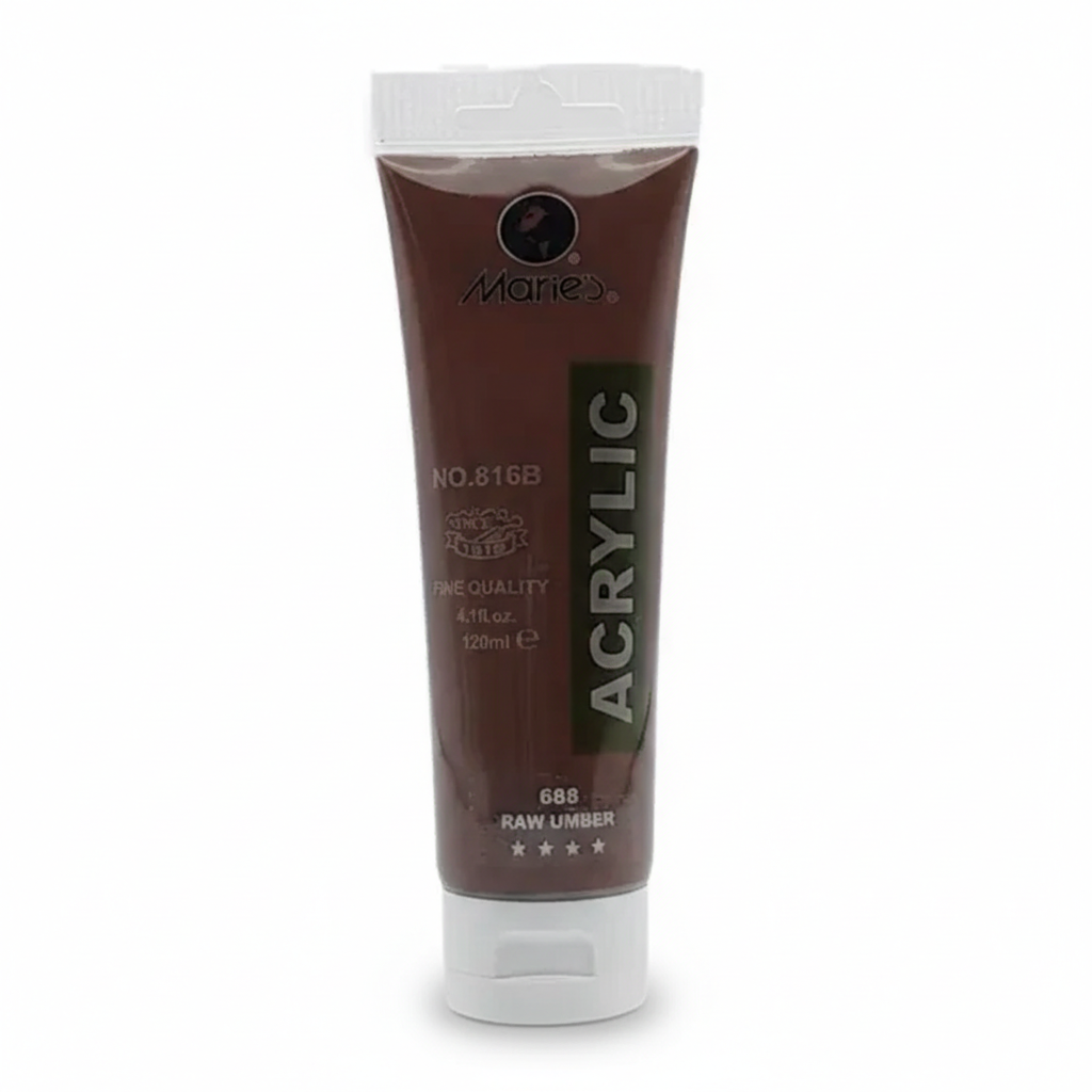 Marie's Acrylic Paint 120ml tube in Raw Umber 688 with white cap and green ACRYLIC label
