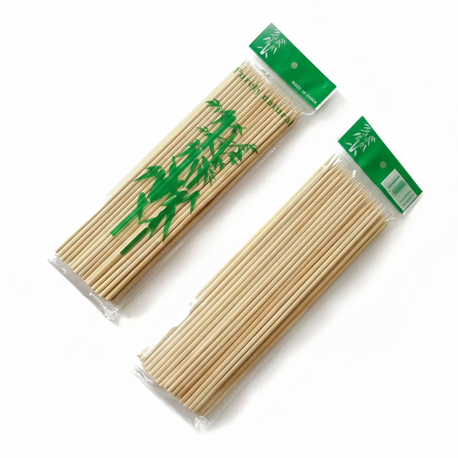 Two packages of Art Bamboo Sticks 10 Inch showing natural wood sticks in clear plastic wrap with green bamboo-themed packaging labels on top.