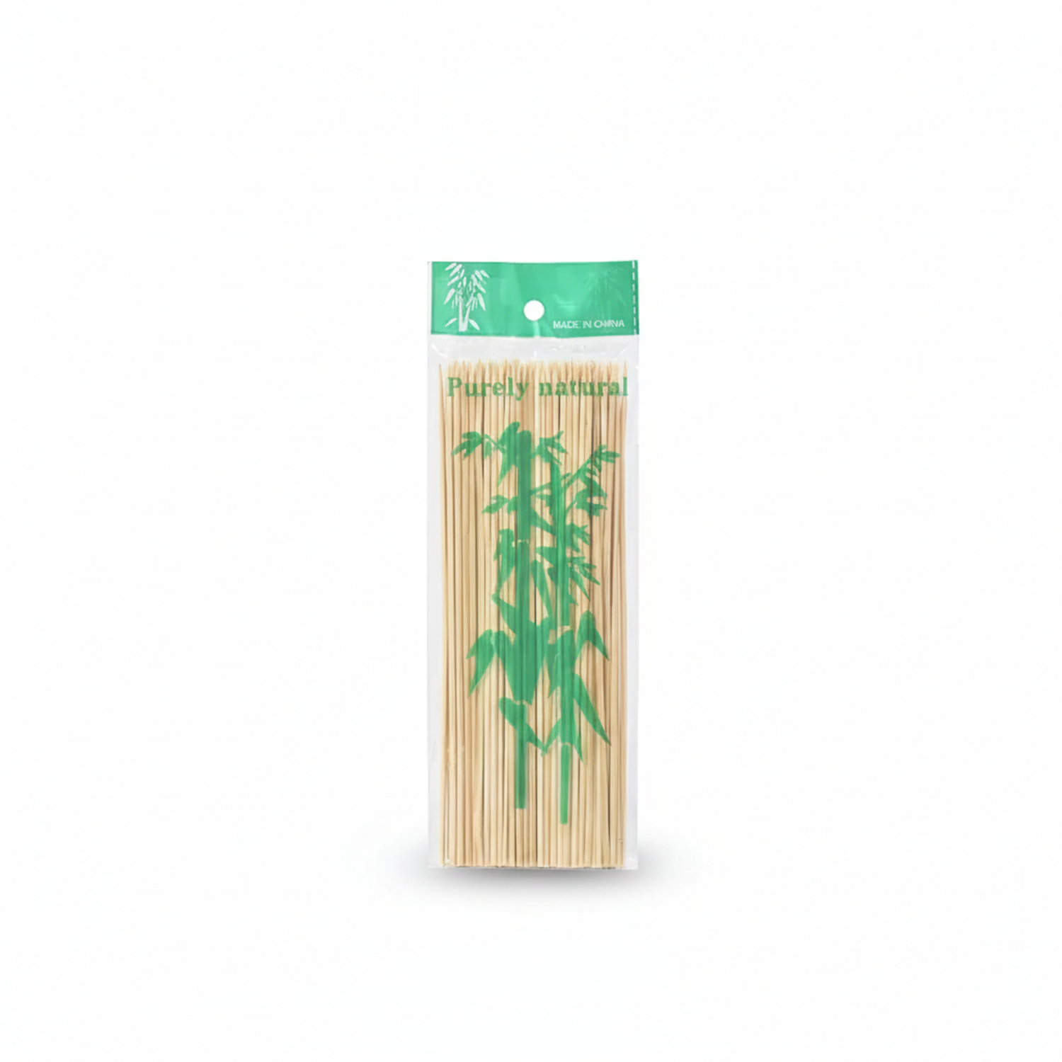 Bamboo sticks 6 inch package with green label showing bamboo plant design, natural wood color sticks visible through clear packaging