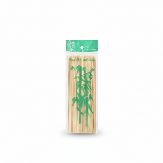Bamboo sticks 6 inch package with green label showing bamboo plant design, natural wood color sticks visible through clear packaging