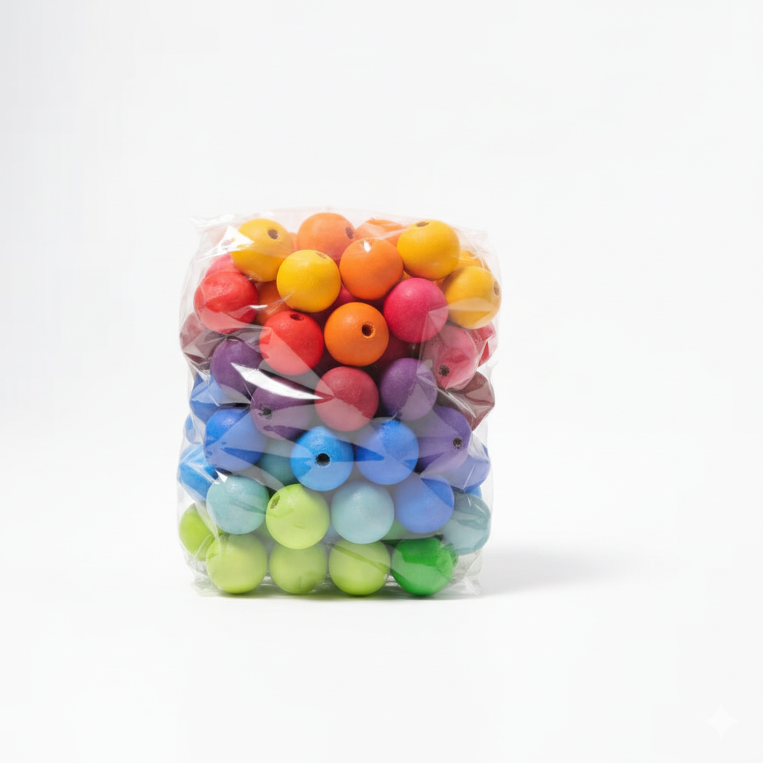 Art Beads 30 assortment pack showing 30 colorful round beads in clear plastic bag including yellow, orange, red, pink, purple, blue, green, and light blue beads