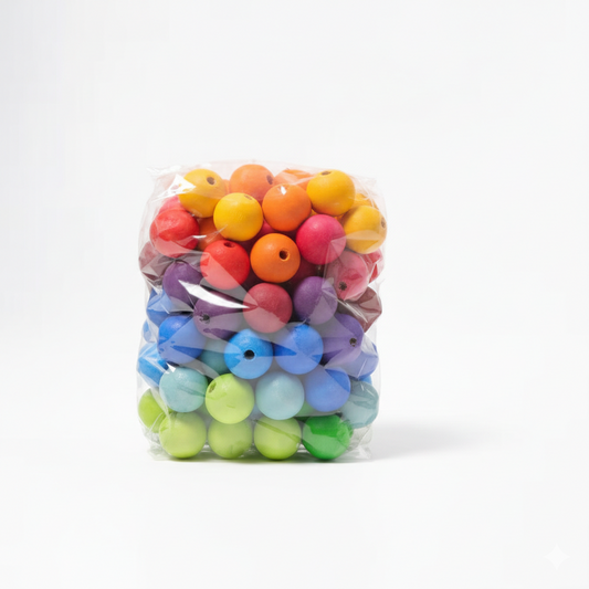 Art Beads 30 assortment pack showing 30 colorful round beads in clear plastic bag including yellow, orange, red, pink, purple, blue, green, and light blue beads