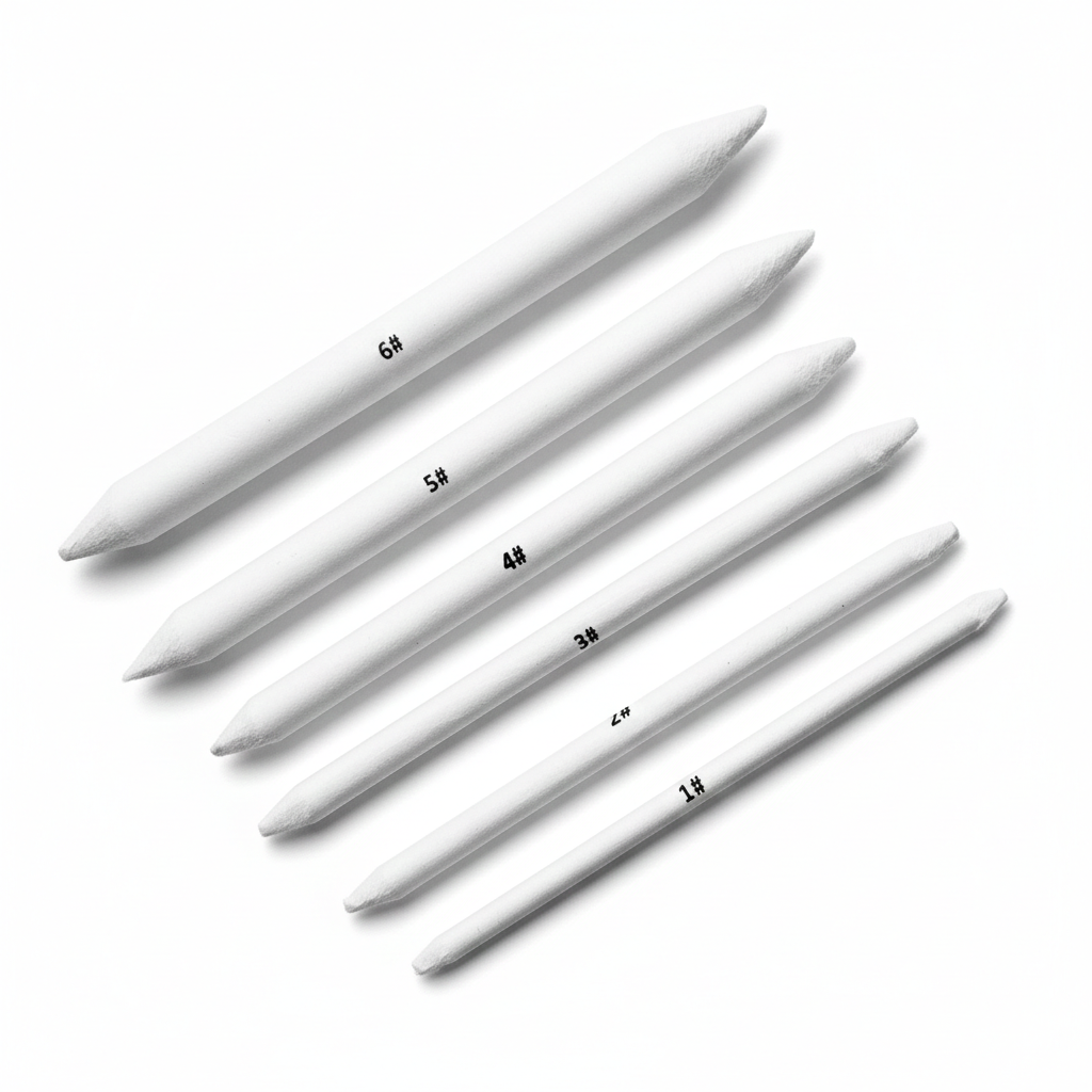 Six white Art Blending Stamps arranged diagonally, labeled 6# through 1#, showing graduated sizes for professional art blending