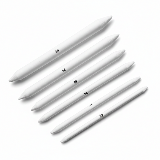 Six white Art Blending Stamps arranged diagonally, labeled 6# through 1#, showing graduated sizes for professional art blending