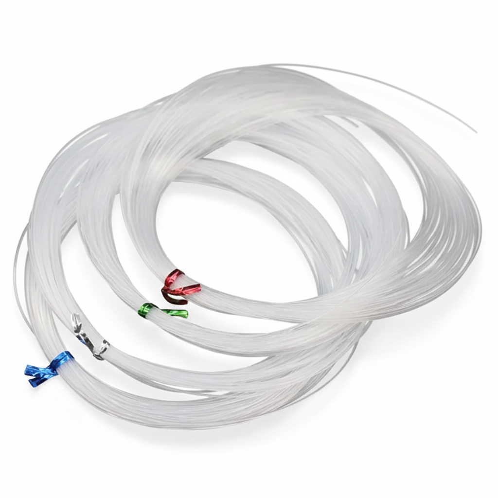 Art Fish Wire - Set of 4 transparent spools with color-coded ends (blue, black, green, red) coiled on white background for product display.