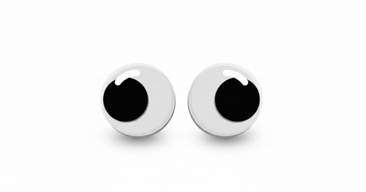 Two round self-adhesive googli eyes with black pupils and white backing, shown on white background. Art Googli Eyes Black & White 02.