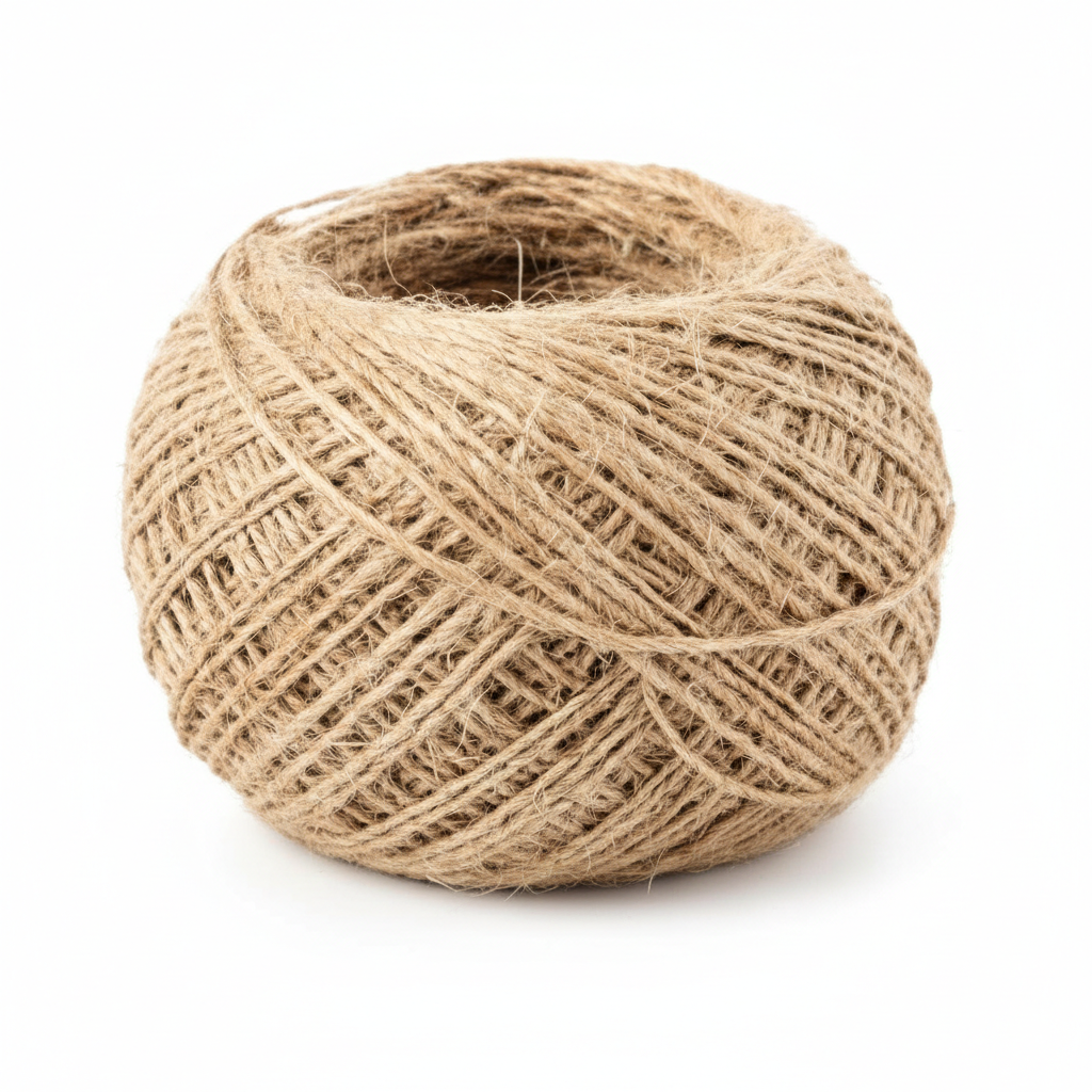 Natural jute twine ball, Art Jute Gola Simple Small, showing tightly wound beige-colored fiber in spherical form against white background