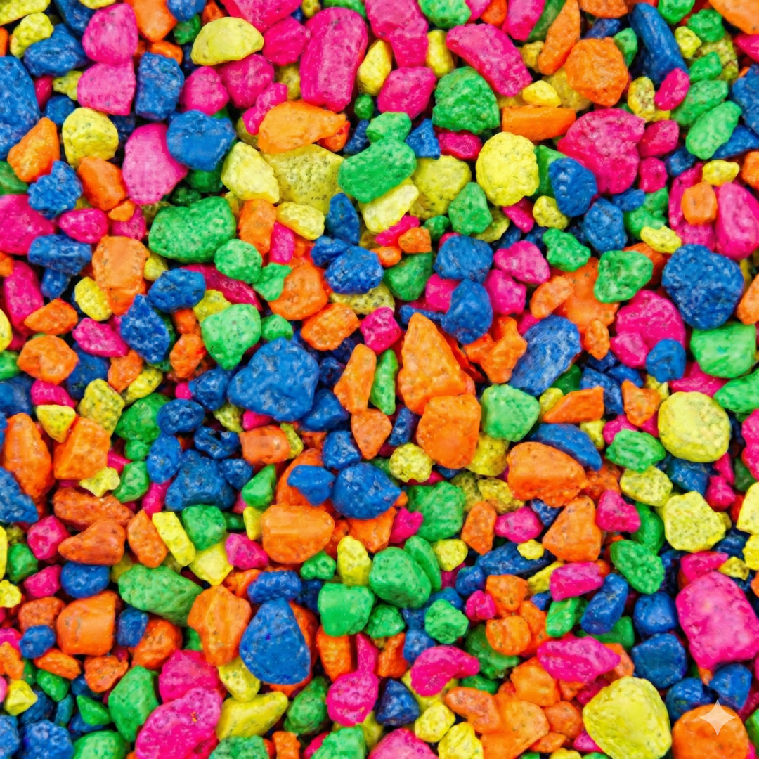 Art Stones Colored Bajri - colorful decorative stone pack in bright pink, blue, yellow, green, and orange pebbles