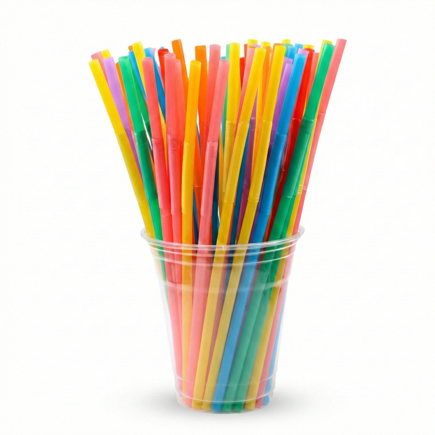 Art Straw Simple - pack of 100+ colorful reusable straws in rainbow colors including yellow, pink, green, blue, red, orange displayed in clear plastic cup