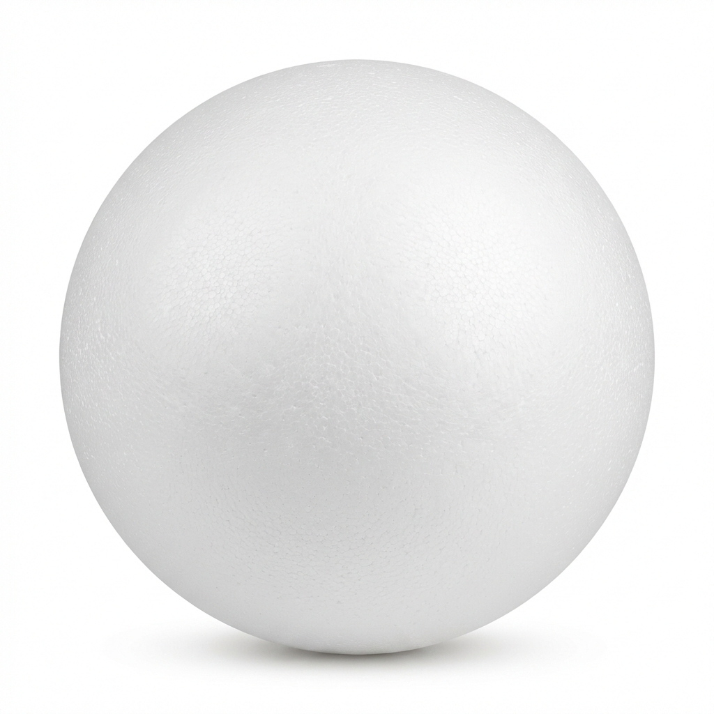 Single white polystyrene sphere (Art Thermo Ball 20mm) shown against white background, part of 24-piece pack for crafting and art projects