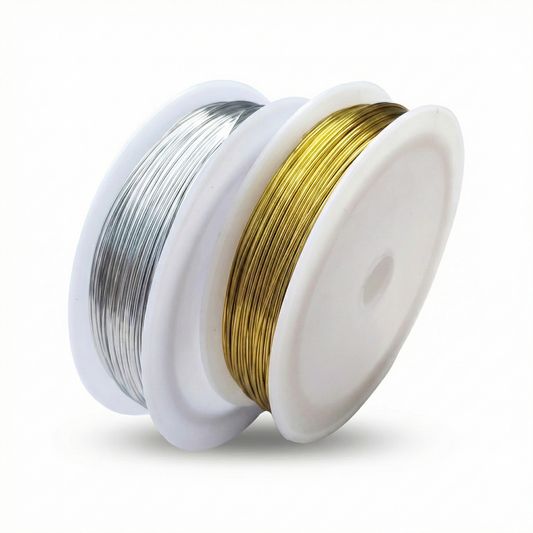 Art Wire Golden 2-pack showing silver and gold metallic craft wire spools on white plastic reels, professional quality for jewelry making and crafts.