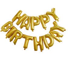 Gold foil letter balloons spelling "HAPPY BIRTHDAY" - complete banner set for parties