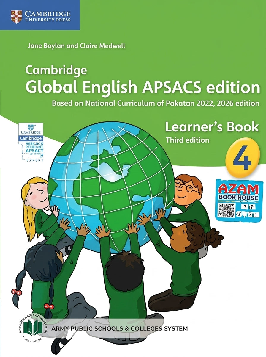 Cambridge Global English APSACS Learner's Book 4, Third Edition with green cover showing diverse children holding a globe, Cambridge University Press