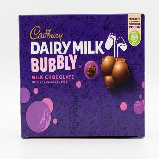 Cadbury Dairy Milk Bubbly milk chocolate with chocolate bubbles, 24 pack on purple packaging