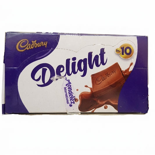 Cadbury Delight Rs. 10 chocolate bar in purple packaging with chocolate splash design
