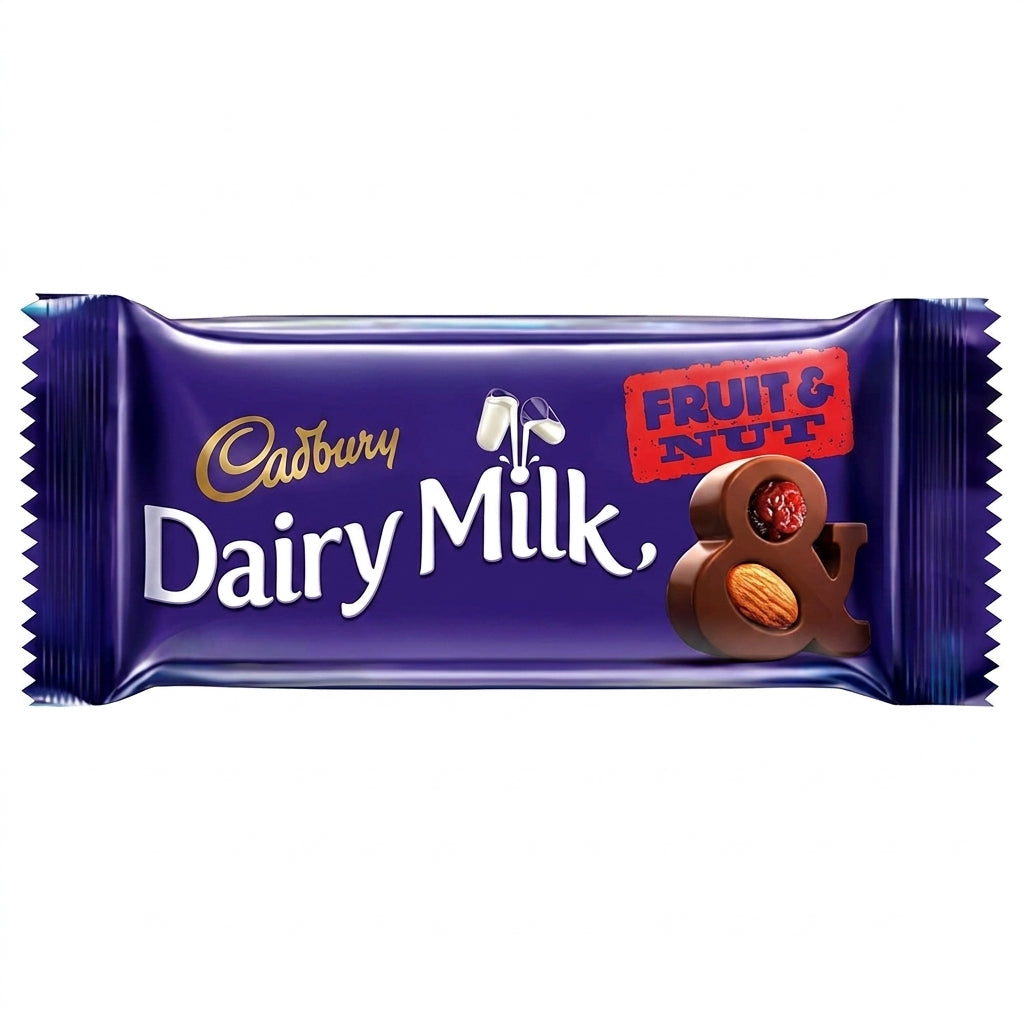 Cadbury Dairy Milk Fruit & Nut 38g chocolate bar in purple wrapper with red label