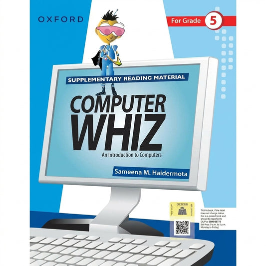 Computer Whiz Grade 5 supplementary reading book by Oxford featuring cartoon character mascot on computer monitor display