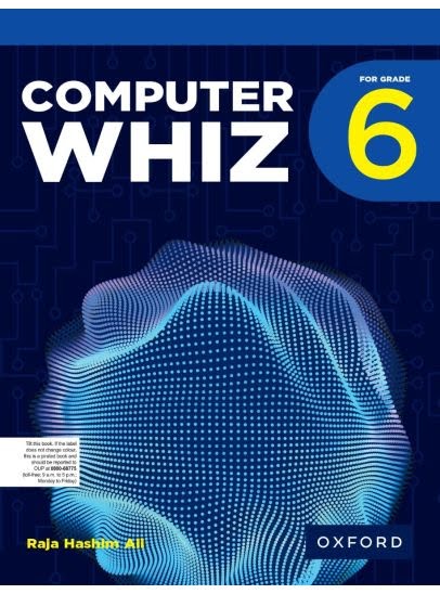 Computer Whiz Grade 6 textbook by Oxford with blue digital sphere design on dark blue cover