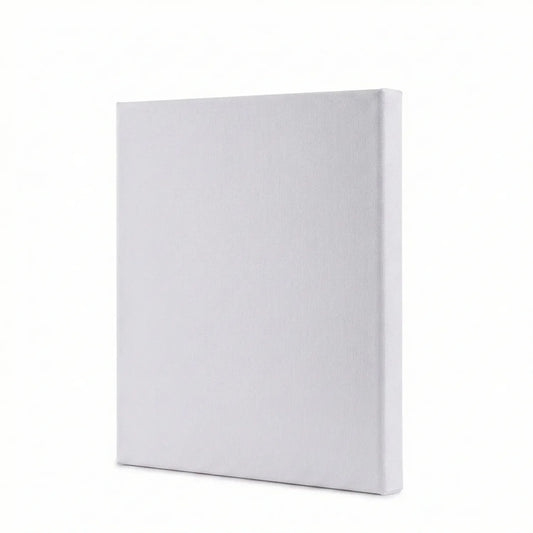 Canvas 10x10 white blank canvas panel, pre-primed and ready to paint, shown at angle against white background