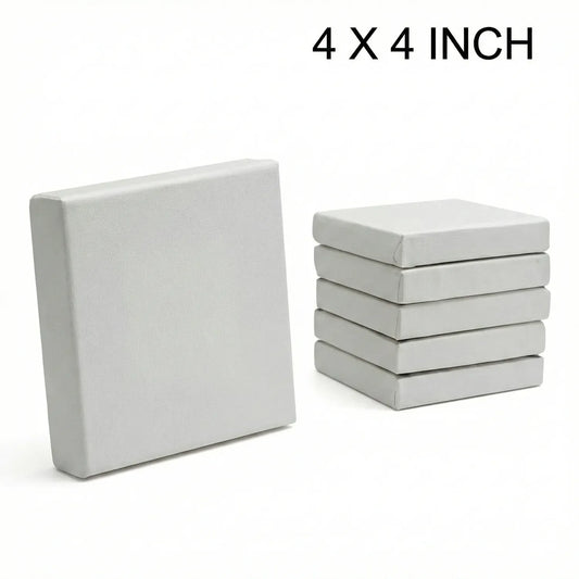 Canvas 4X4 Inch product showing one individual canvas board and a stack of five additional boards, all white pre-primed cotton canvas