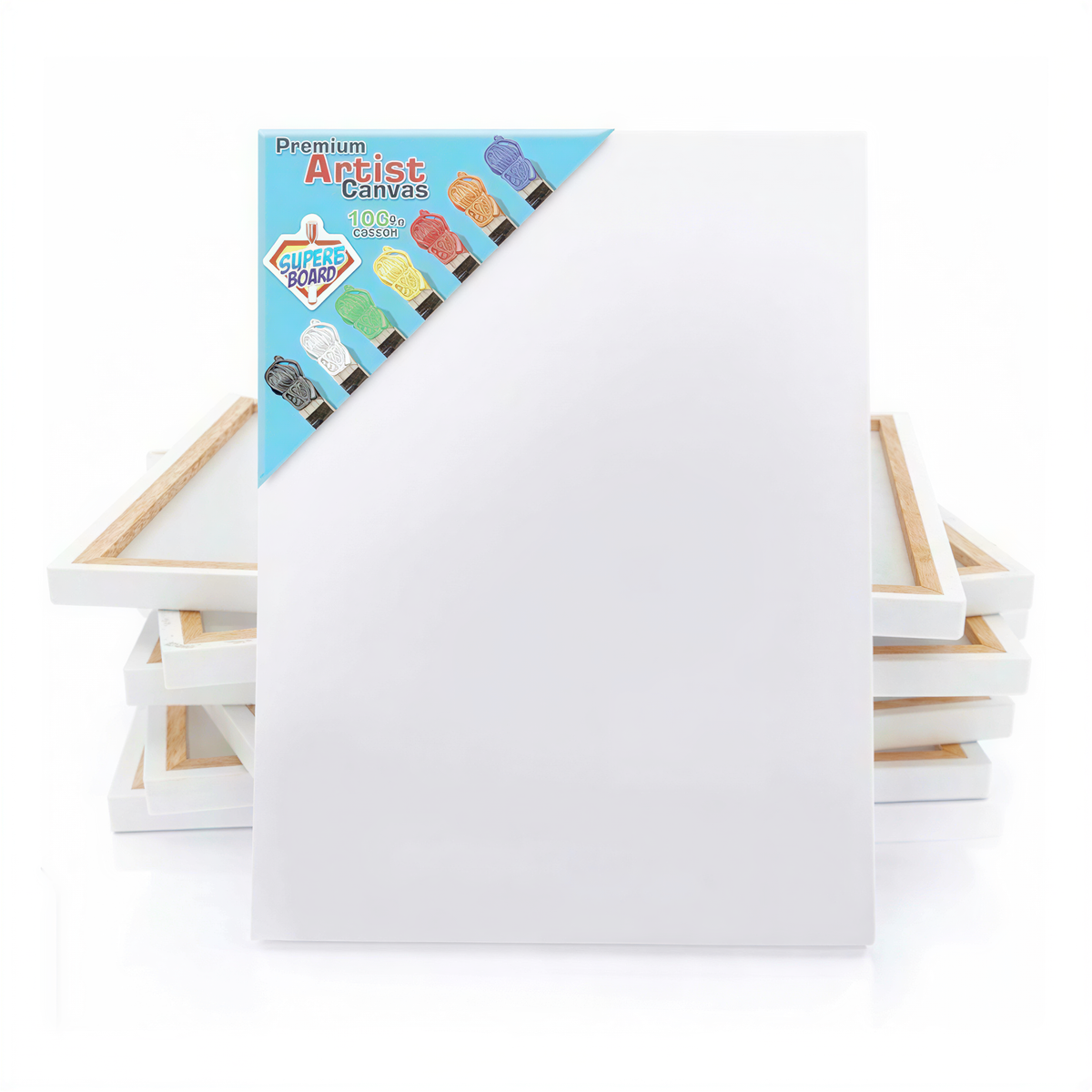 Premium Artist Canvas Board 60x90cm with wooden frame and 10-color paint set included