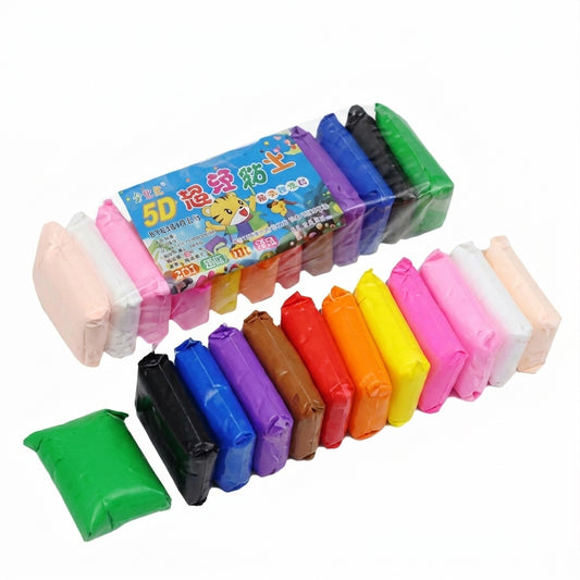 5D Clay Multi-Color Set with 20 colored clay blocks displayed in two rows, including black, blue, purple, brown, red, orange, yellow, pink, white, and peach shades.