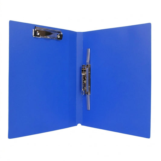 Blue Clip Office Card File A4 with metal clip and fastener system, open position showing interior mechanism