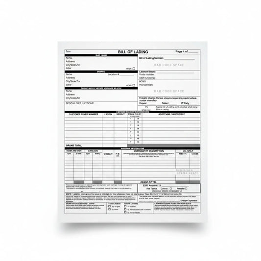 Bill of Lading Form document showing shipper, consignee, and cargo information sections with weight and freight charge fields