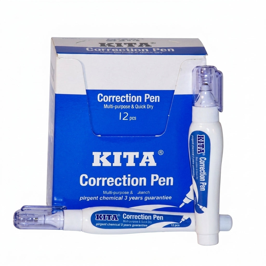 KITA Correction Pen pack of 12 pcs, multi-purpose quick dry formula with white correction pens displayed