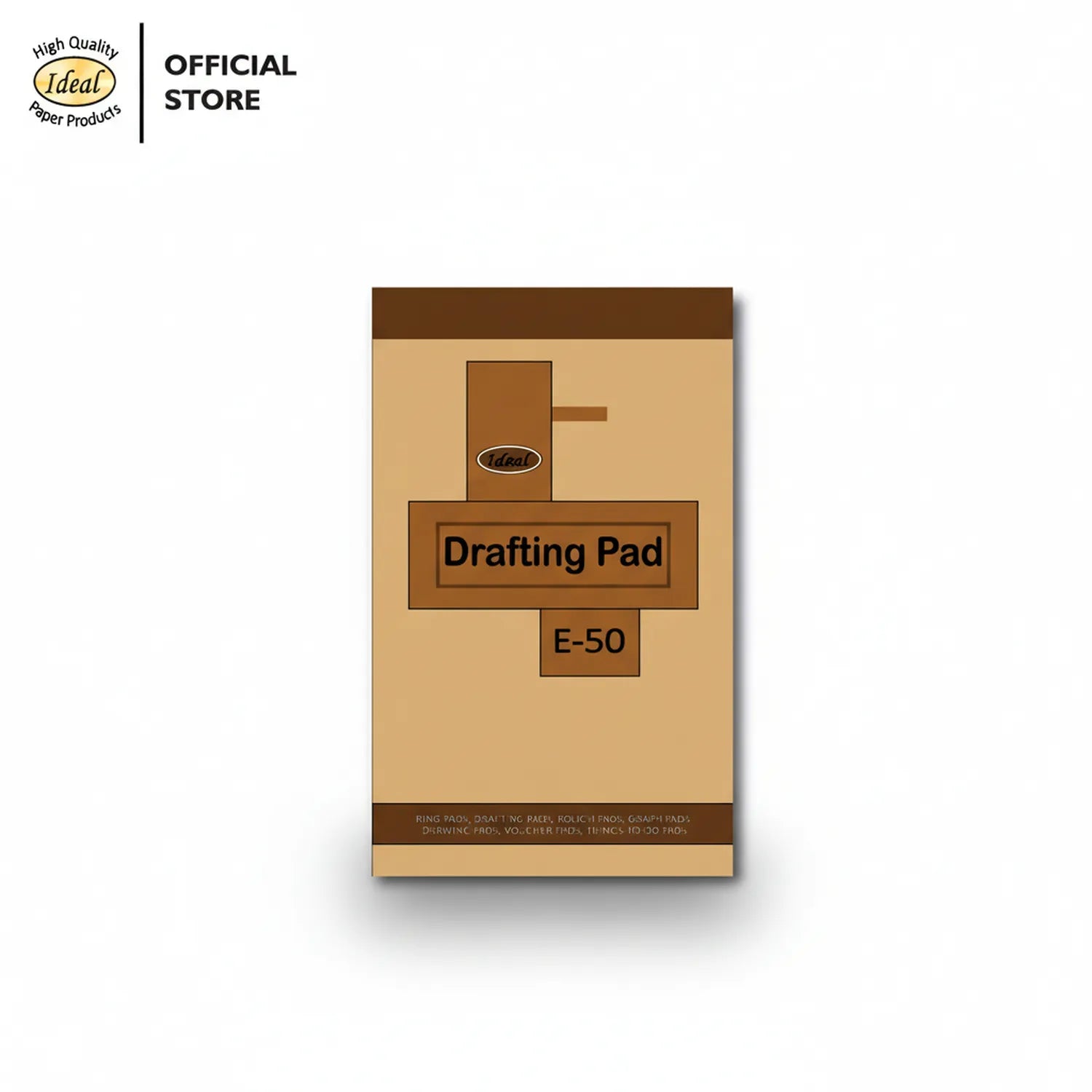 Ideal Drafting Pad E-50 with ring binding, 50 sheets of premium quality paper, packaged in brown kraft box with product branding