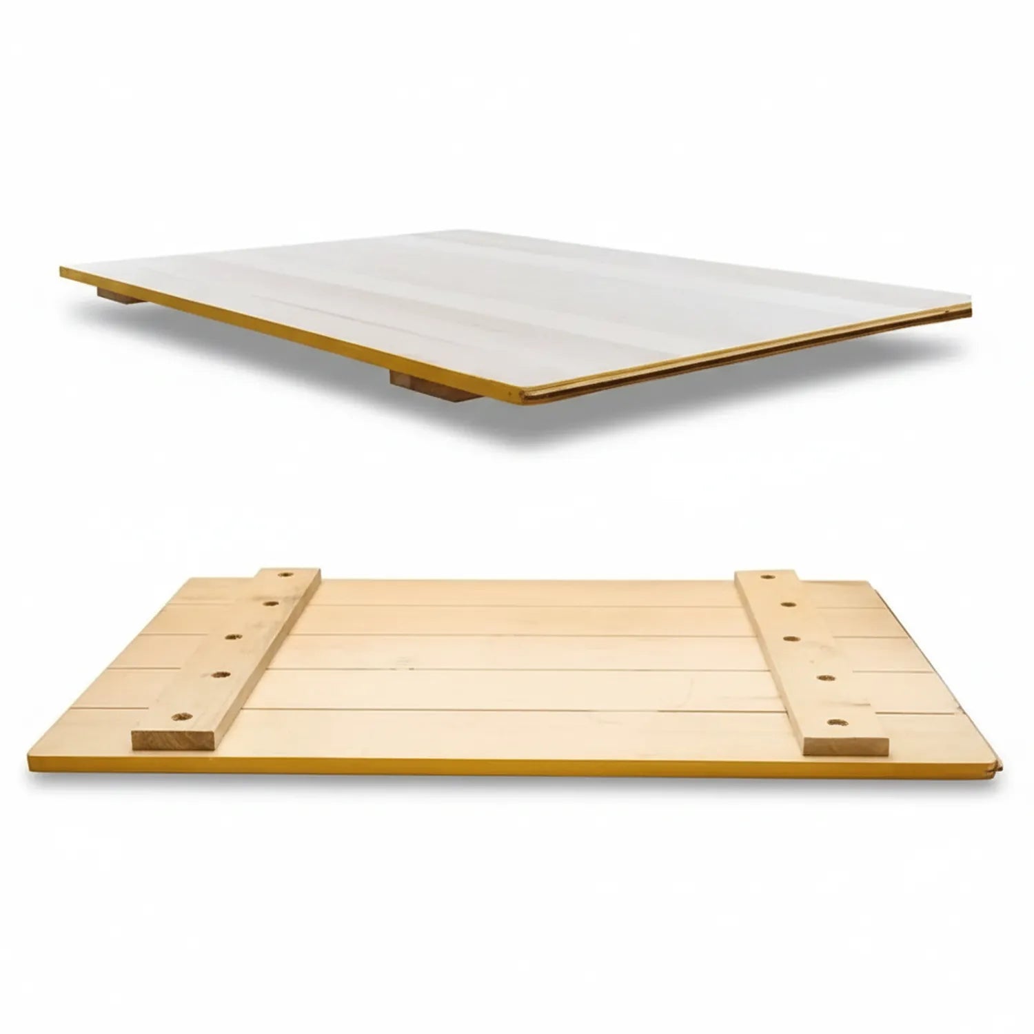 Drawing Board 12x18 with wooden slat base and brass binding, shown assembled and disassembled views
