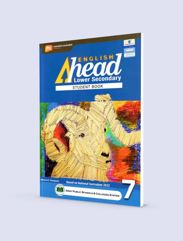 English Ahead Lower Secondary Student Book 7 with colorful abstract cover art, published by APSACS, 2024 edition with CD