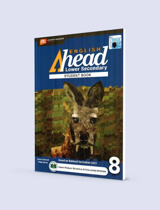 English Ahead Lower Secondary Student Book 8 with CD, blue cover with pixelated animal image, published by Marshall Cavendish