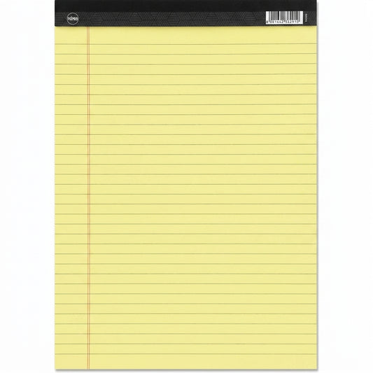 Primo Easy Pads yellow legal-sized ruled notepad with black header and barcode on top
