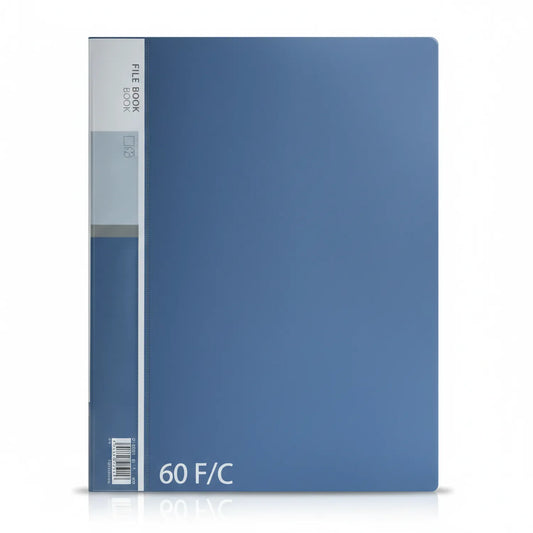 File Pocket A4 60P blue document organizer folder with 60 compartments, shown against white background with product specifications visible