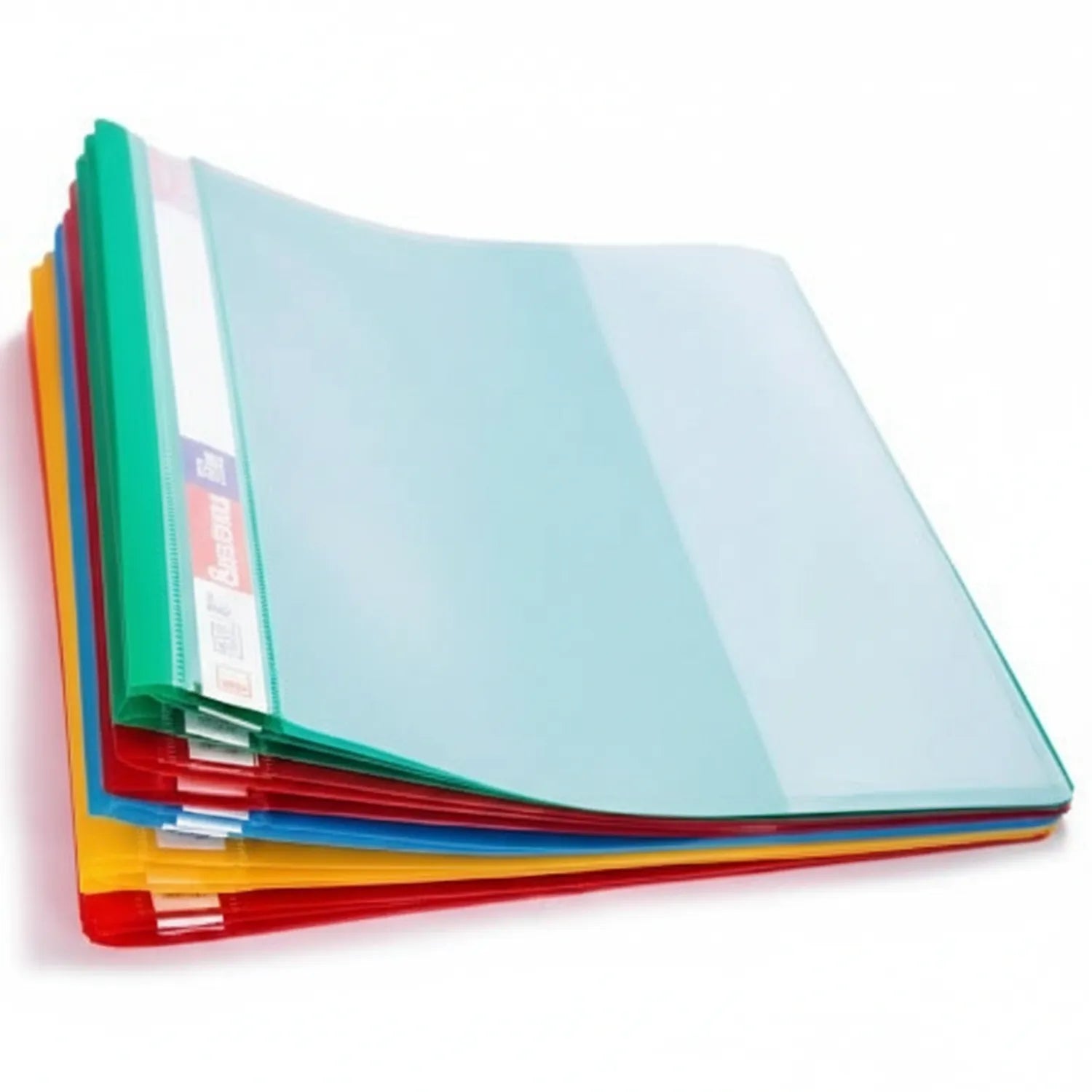 File TT A4 expanding file folders set - 12 colorful plastic folders in green, red, blue, yellow, and other colors stacked in a fan display with transparent covers