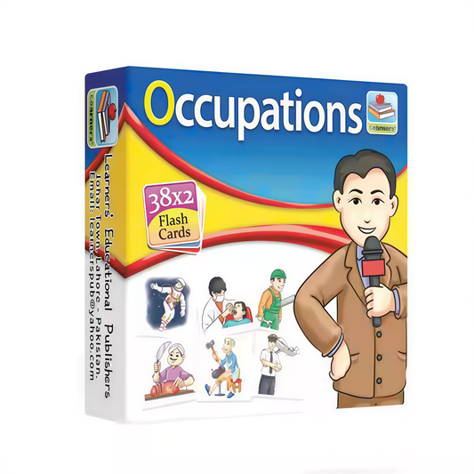 Occupations Flash Cards 38x2 set showing colorful illustrations of various professions in blue and yellow packaging
