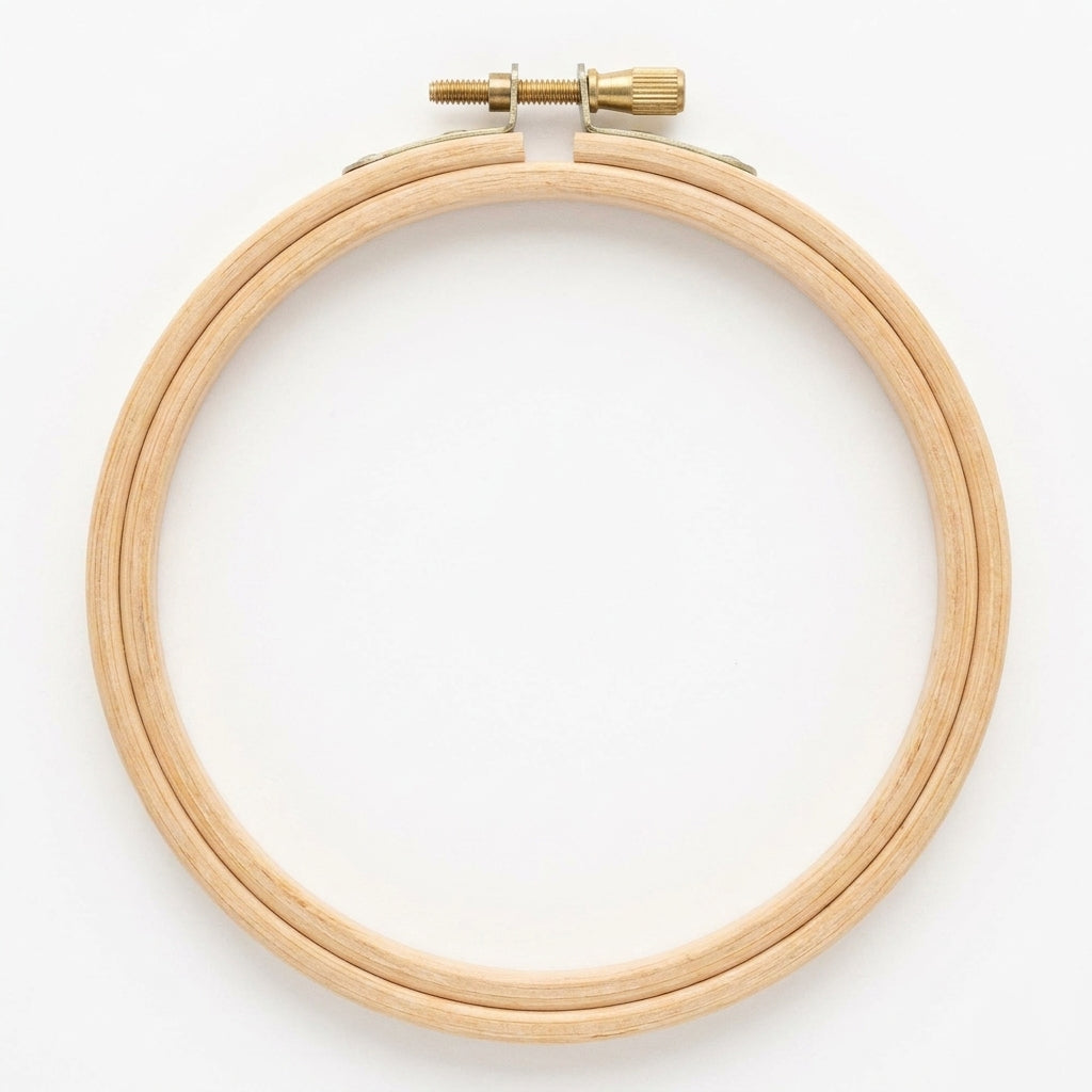 Natural wood embroidery hoop 8 inch with brass screw mechanism and white center