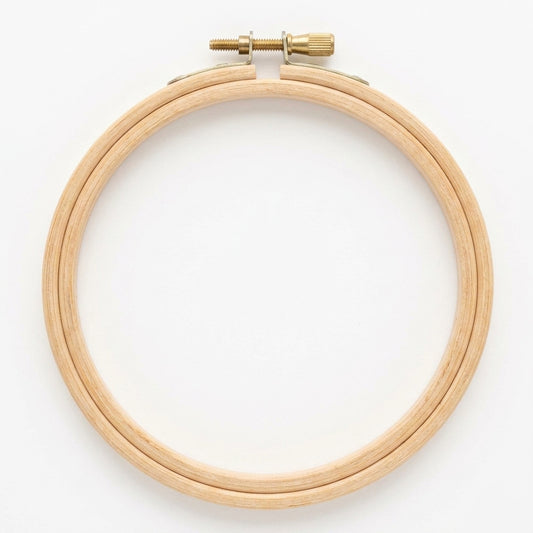 Natural wood embroidery hoop 8 inch with brass screw mechanism and white center