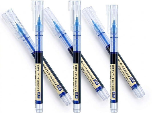 Three blue Gel Pen Life 5 pens with clear barrels, black grip sections, and fine 0.5mm tips displayed at angles