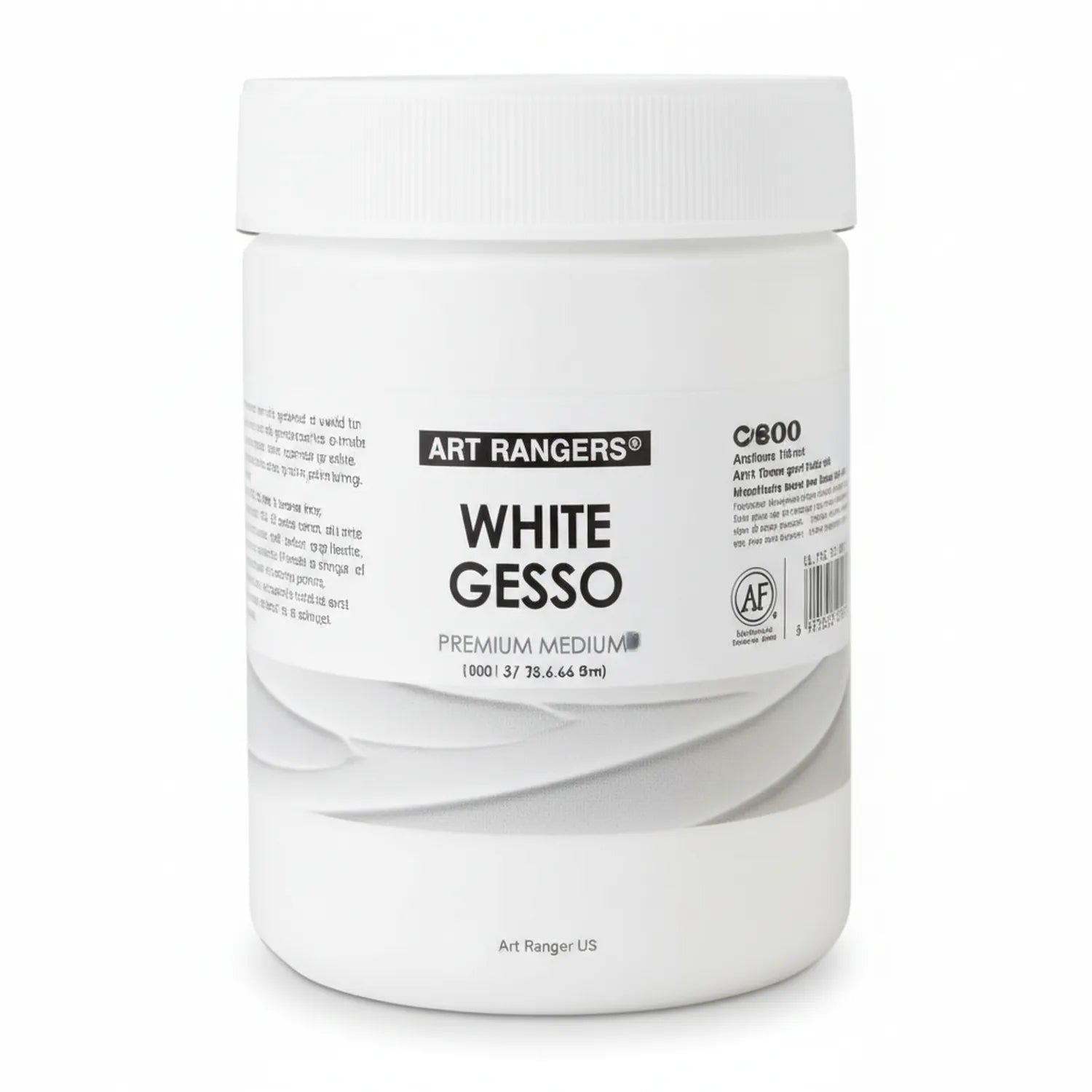 Art Rangers White Gesso 500ml Premium Medium jar with white cap and black label, product code C/600