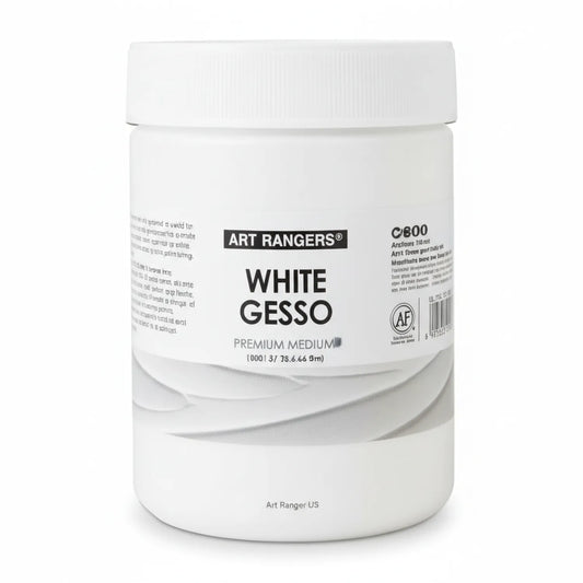 Art Rangers White Gesso 500ml Premium Medium jar with white cap and black label, product code C/600